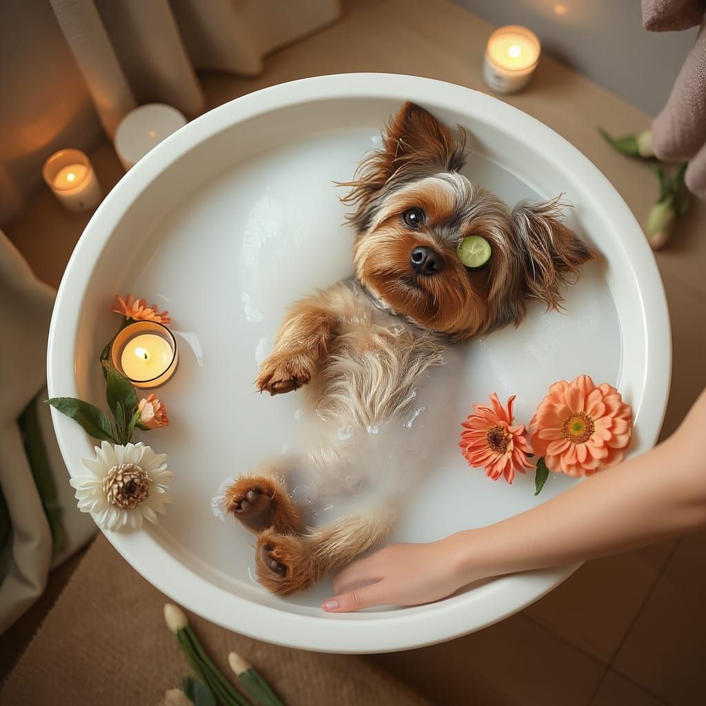 Yorkie Relaxation: Bubble Bath in Pastel Colors