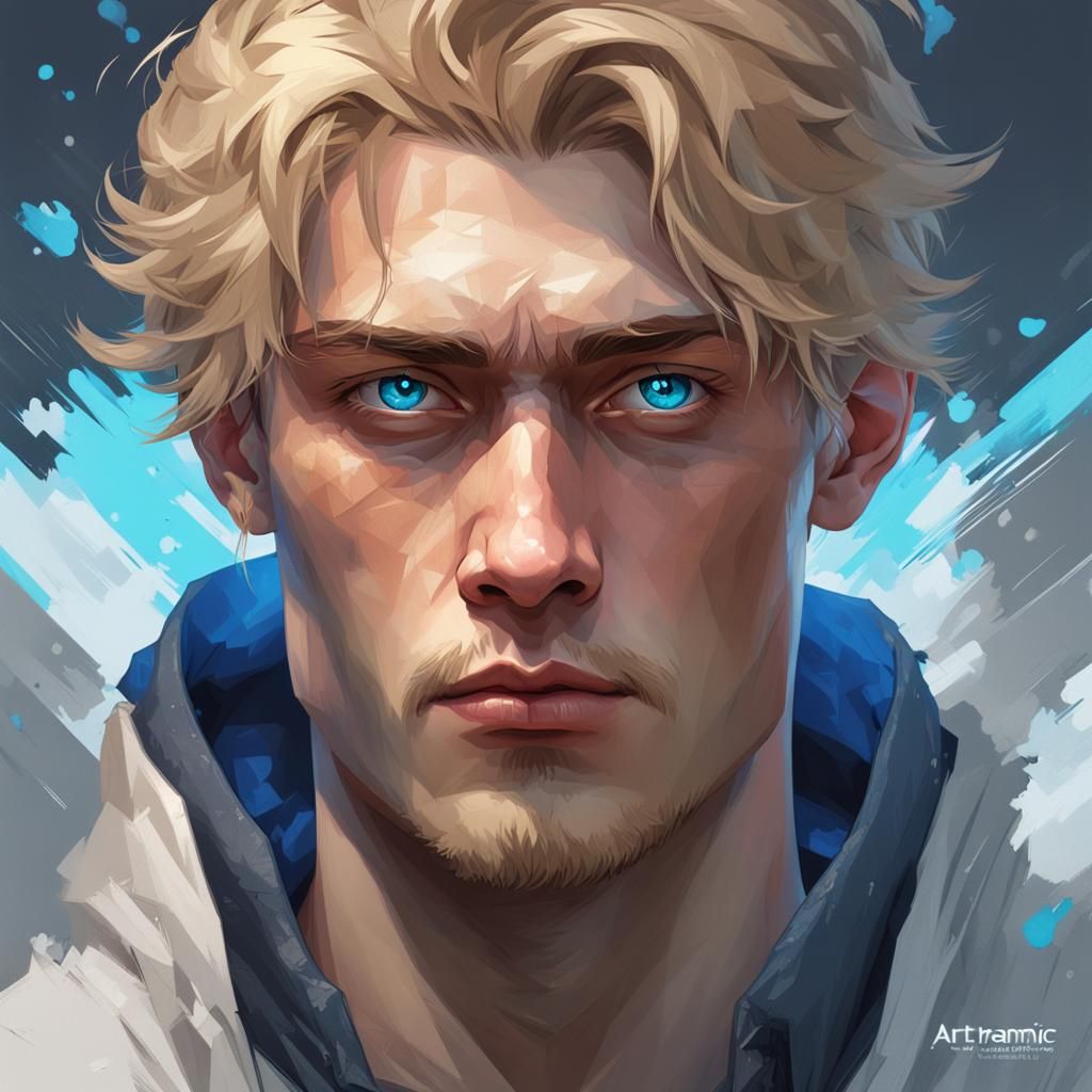 Sad Young Man Portrait in Hyperdetailed Style