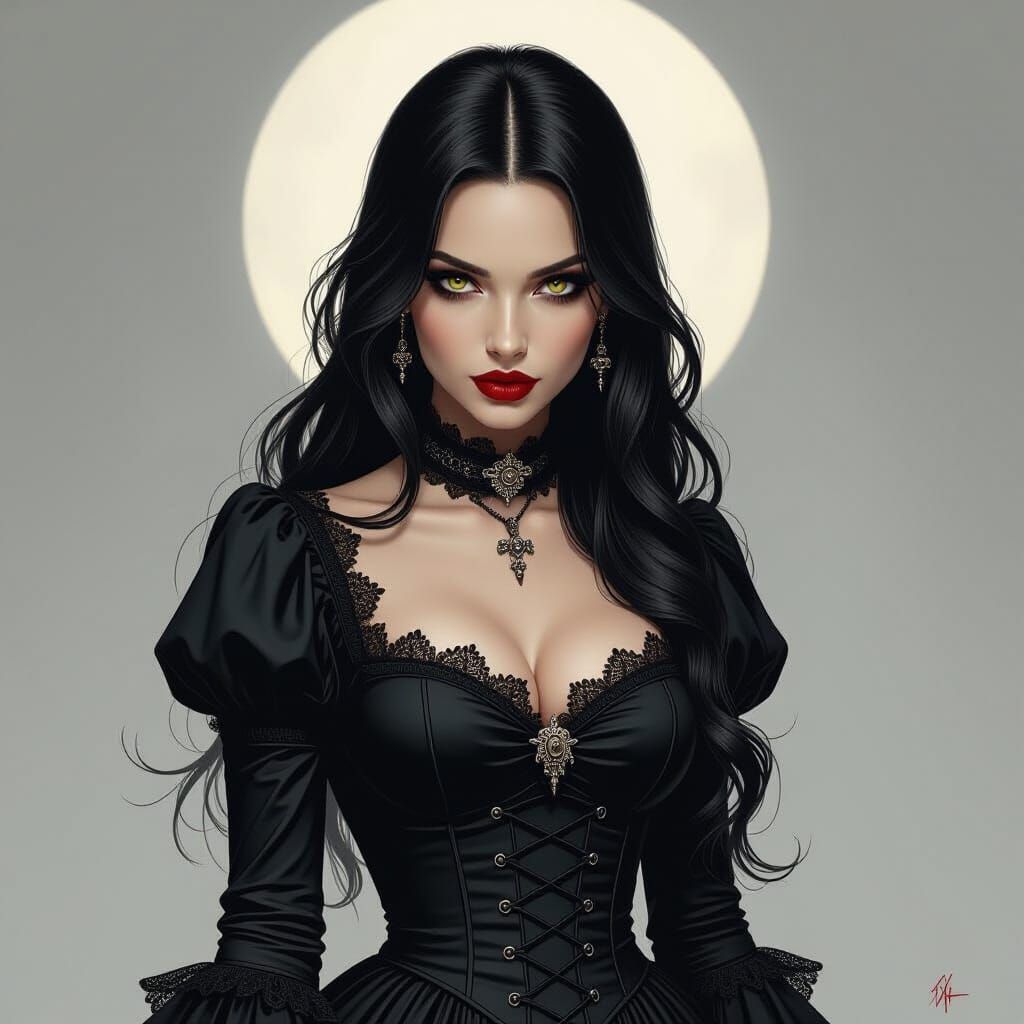 Dark Vampire in Crypt, Gothic Horror Art