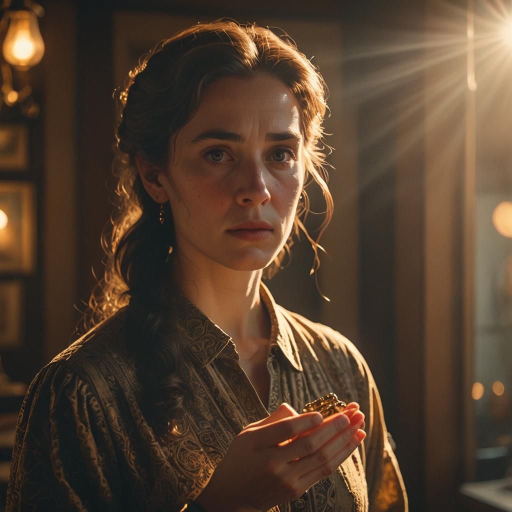 Contemplative Woman in Golden Light: A Nostalgic Portrait