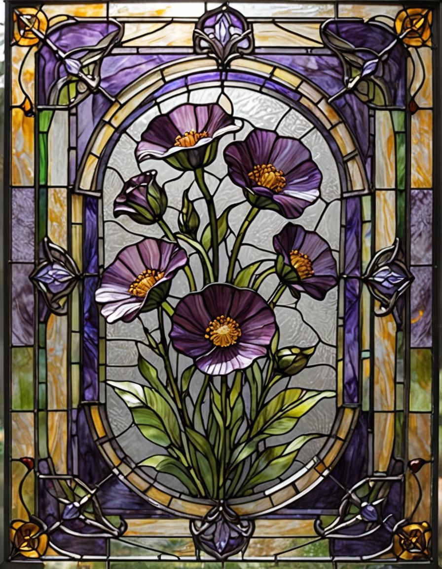 Stained Glass Persian Buttercup in Art Nouveau Style