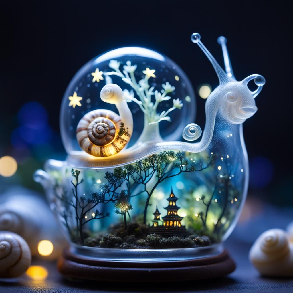 Miniature Asian Palace in Glass Snail Shell