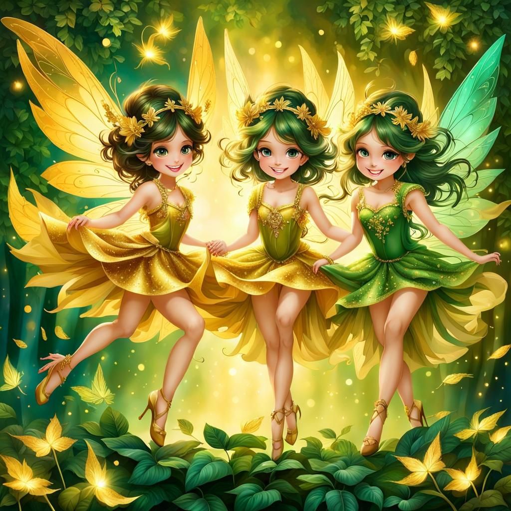 Pixie Fairies Dancing and Spreading Gold Dust