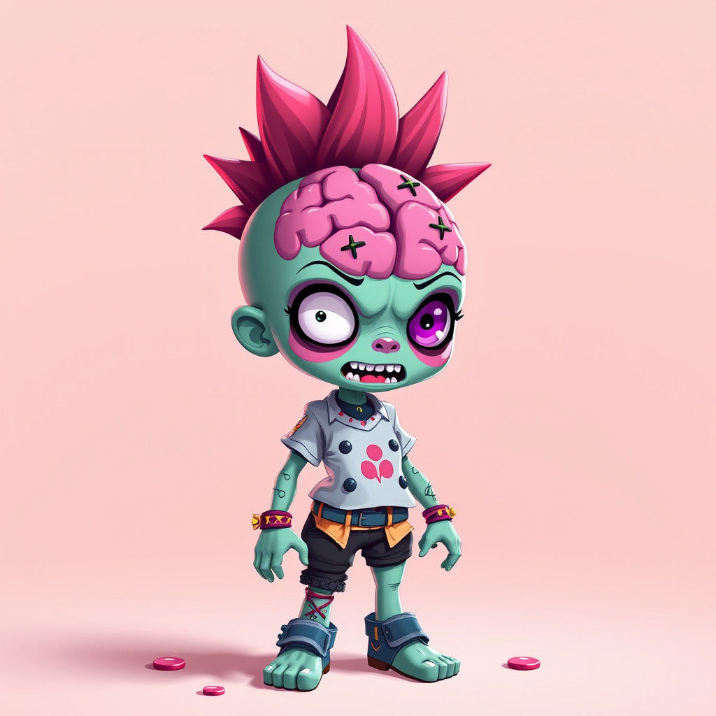 Cartoon Zombie Girl with Mohawk in Candyland Style