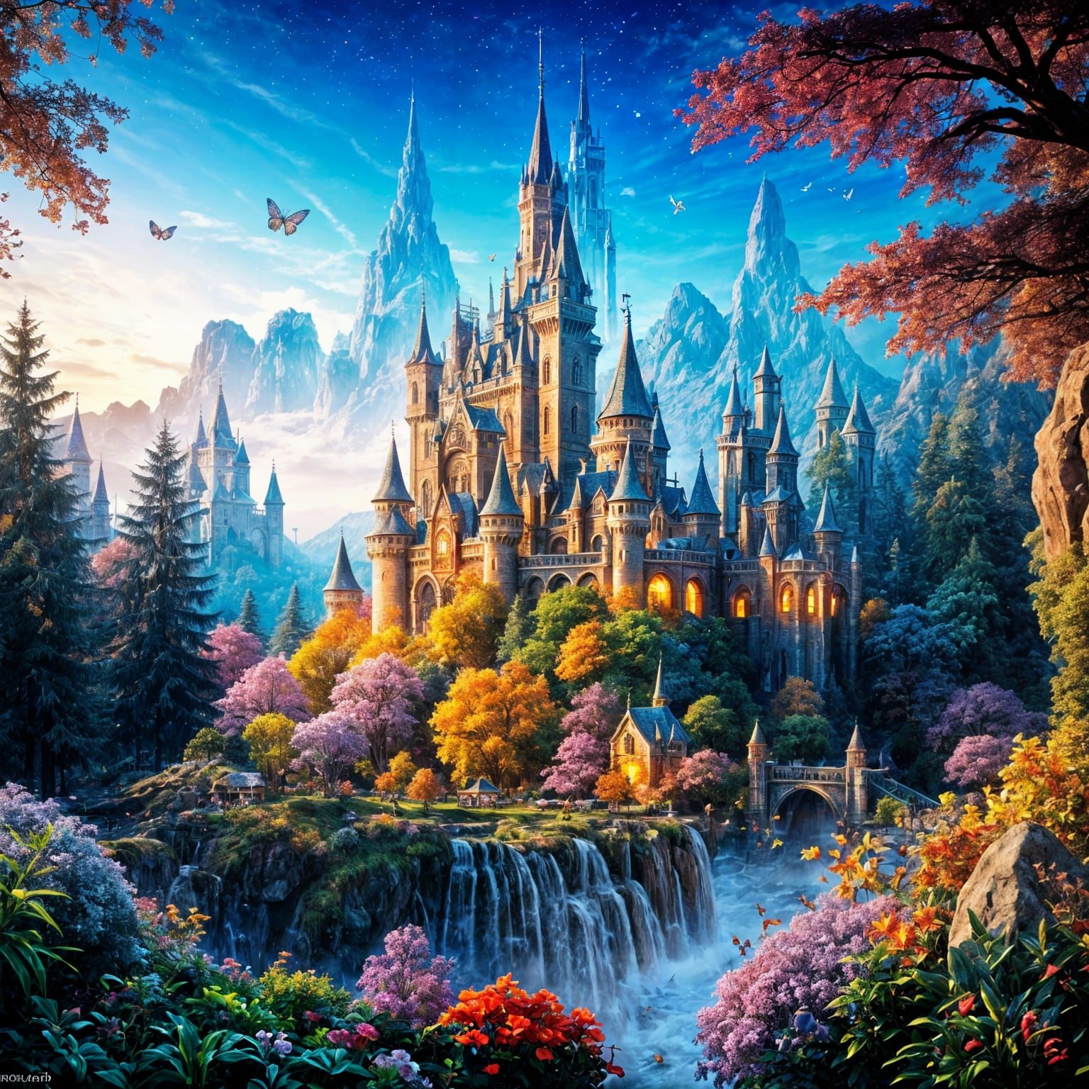 Ethereal Fantasy Castle in Vibrant Splendor