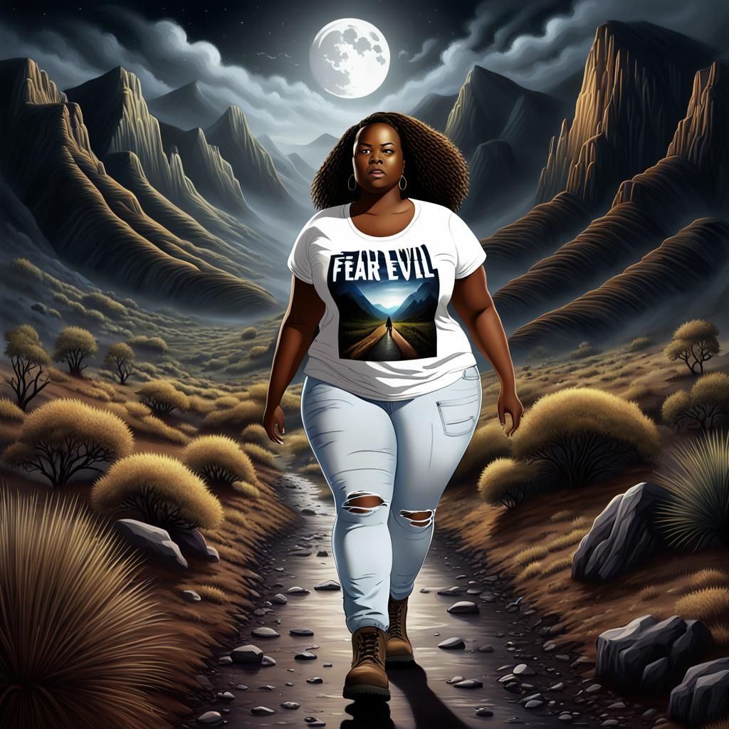 Woman Walks Through Dark Valley: Digital Airbrush Art