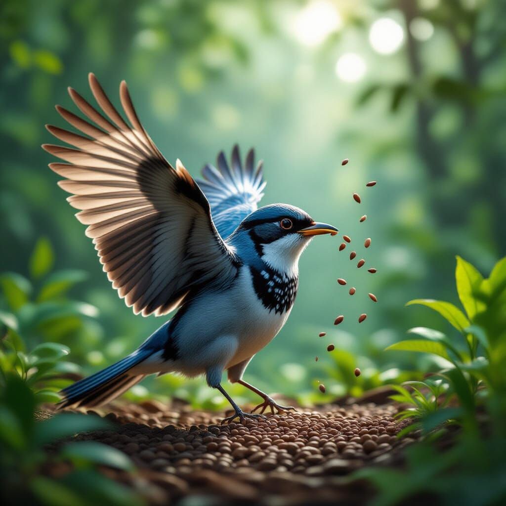 Stylized Bird Reforesting Amazon: Hyper-Realistic Photograph...