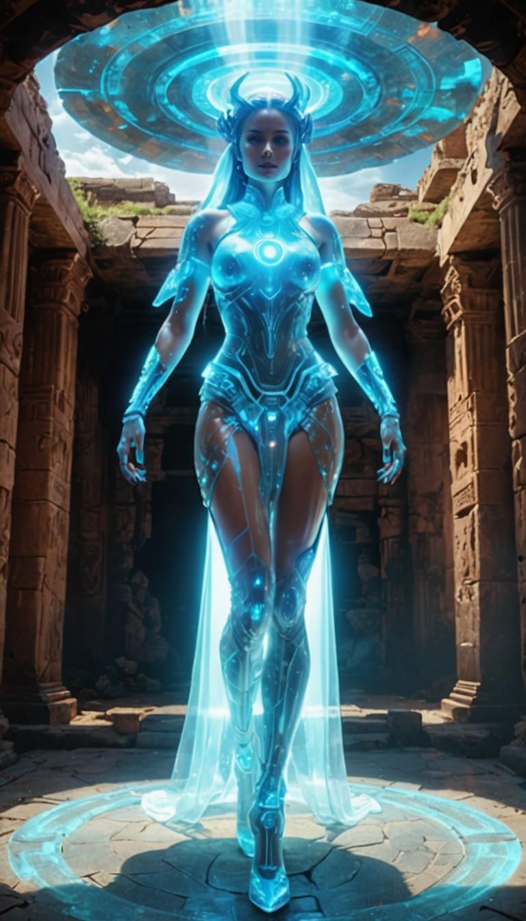 Ancient Goddess Emerges from Ruins in Vibrant 3D Anaglyph