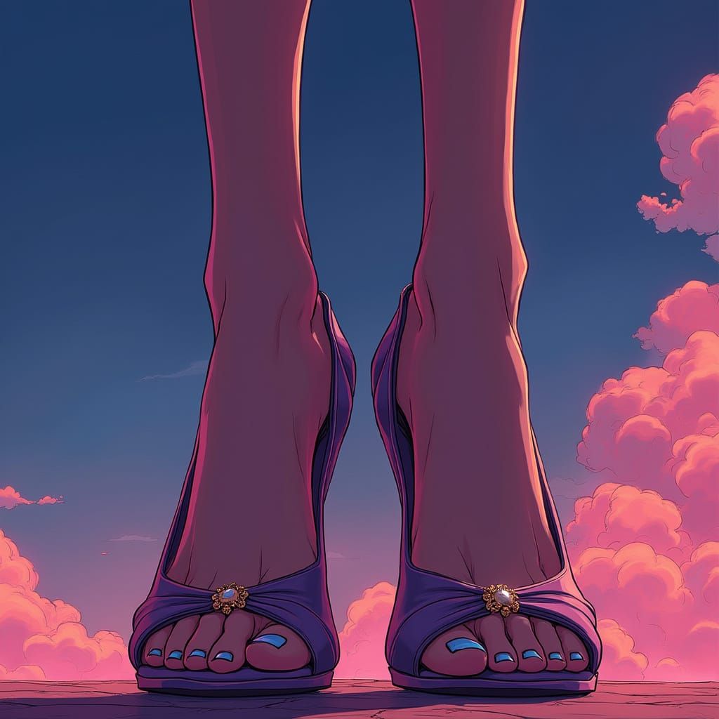 Heroic Giant Girl with Blue Nails in Anime Style