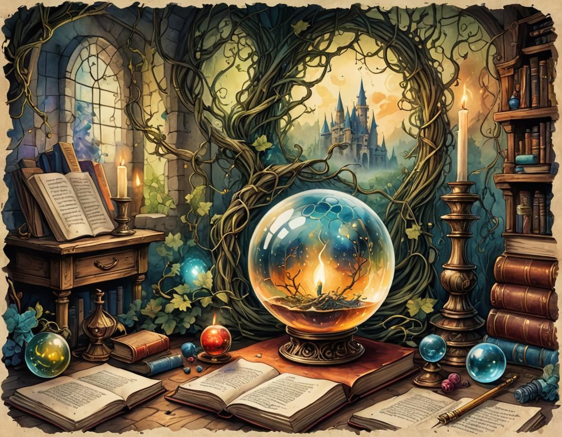 Magical Laboratory Illustration on Old Parchment