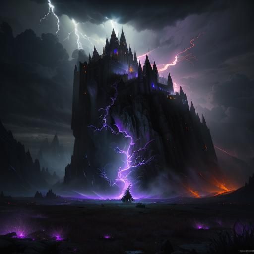 Wizard Conjures Fire in Dark Fantasy Thunderstorm