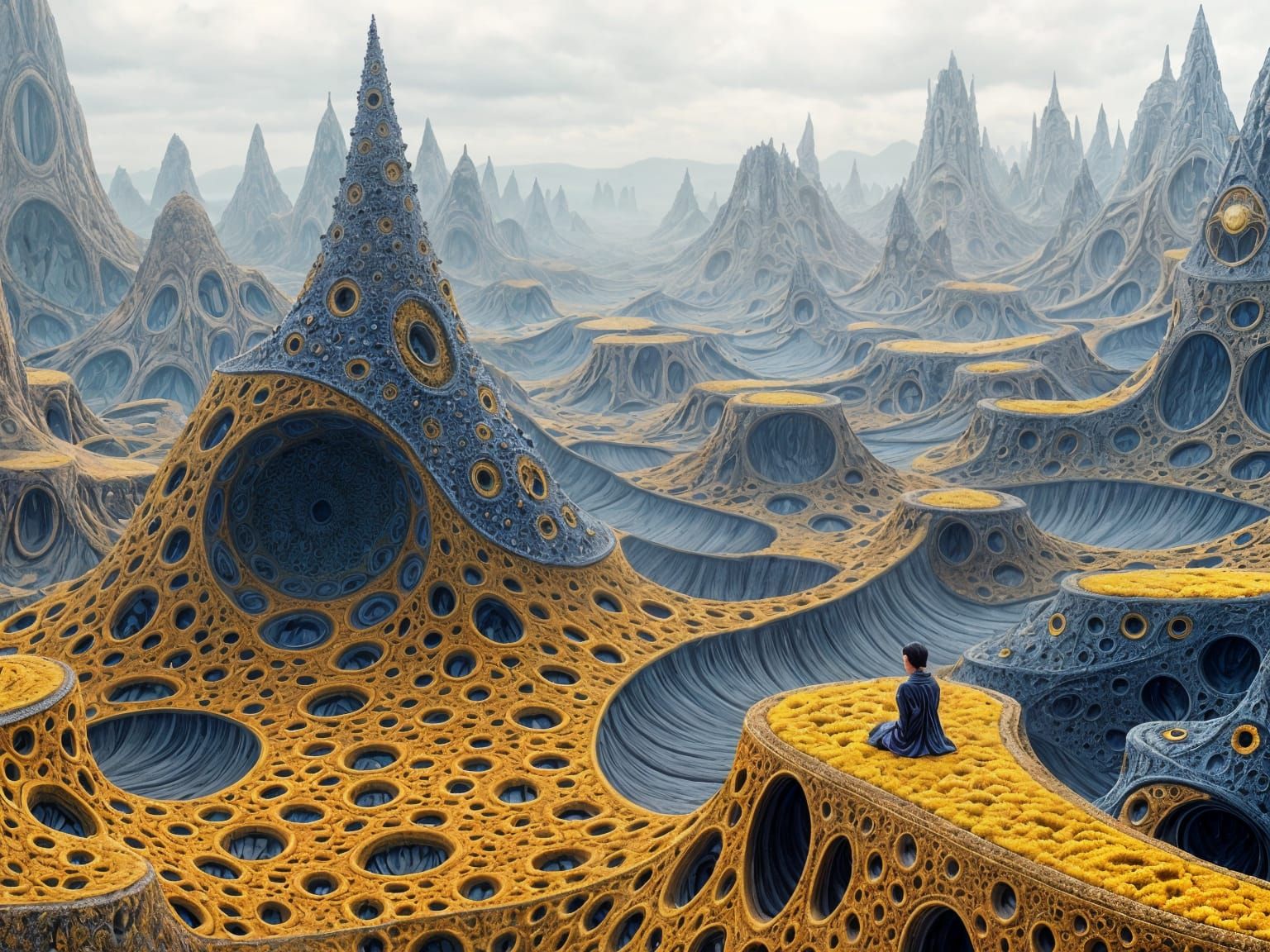 Surreal Landscapes with Intricate Fractal Patterns in Escher...