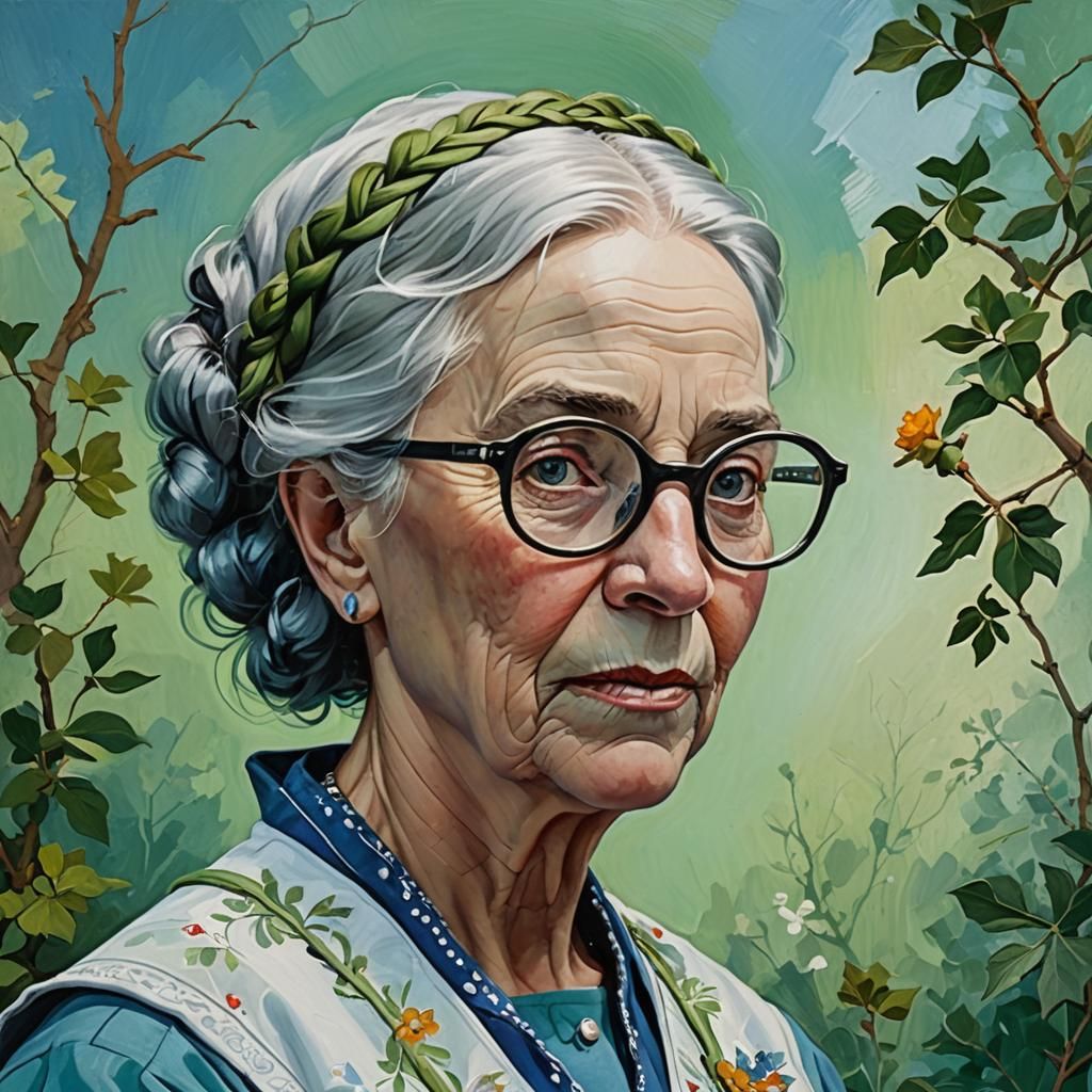 Grandma Portrait in Norman Rockwell Style Oil Painting