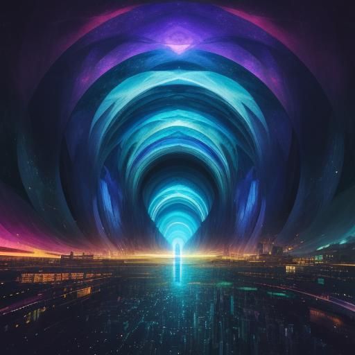 Cosmic City at Tunnel's End: Holographic Illustration