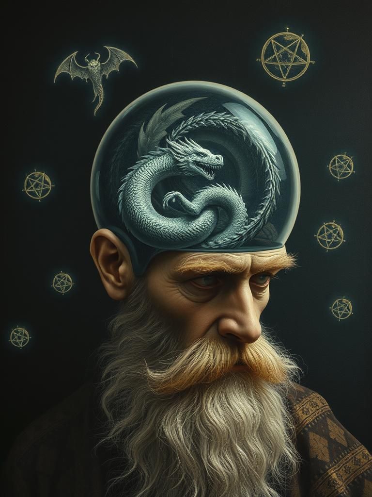 Surreal Wise Man with Dragon Brain, Science Fantasy
