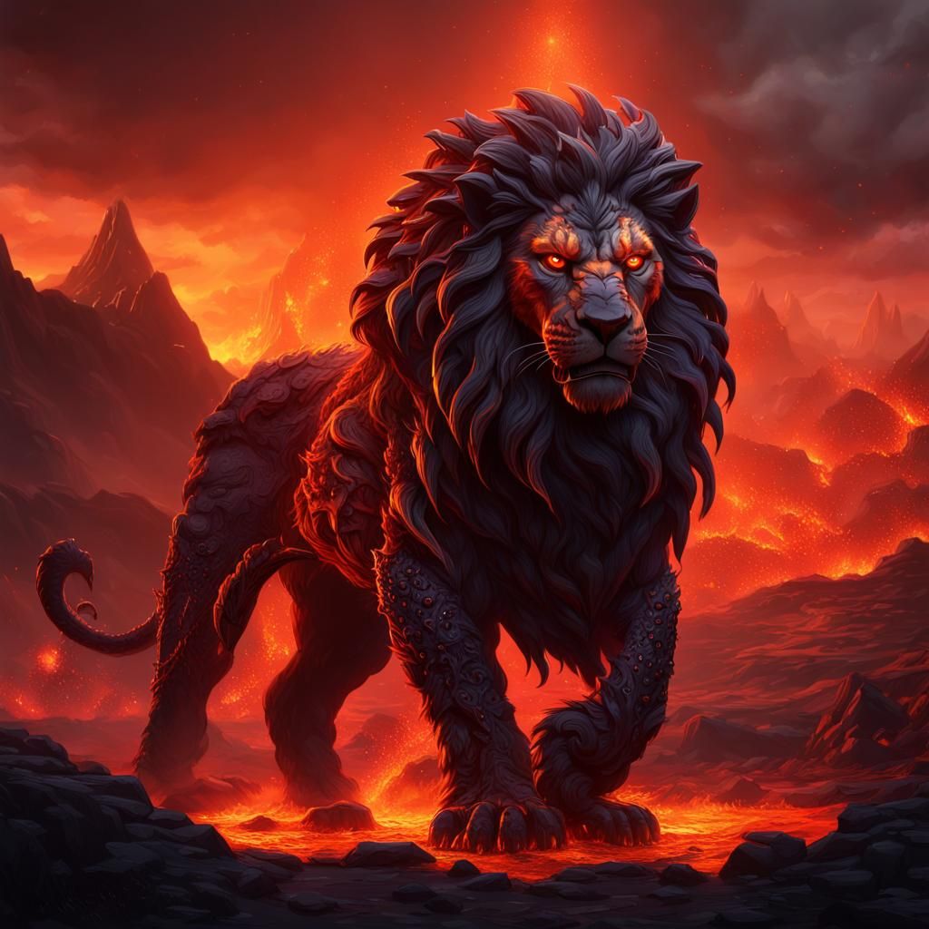 Detailed Matte Painting of a Lava Lion