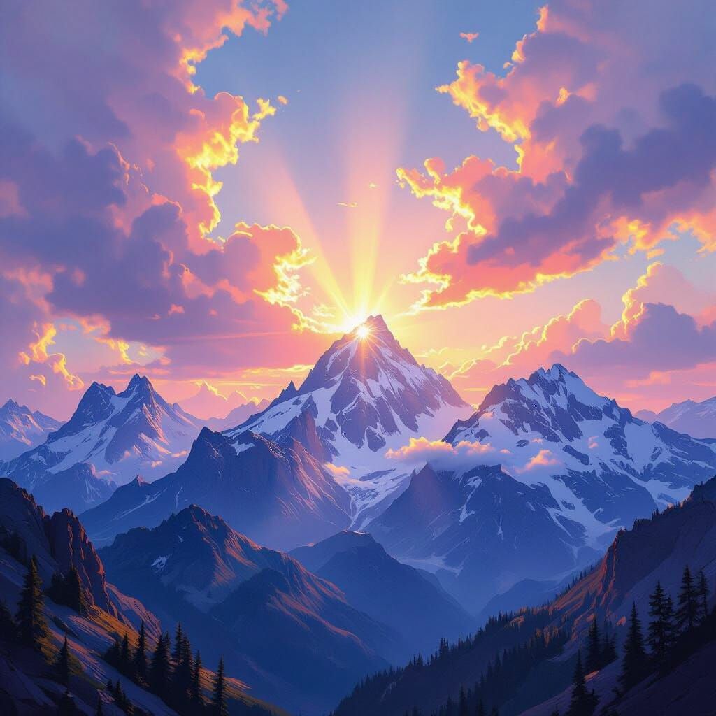 Majestic Mountains Under Vibrant Sunset Sky