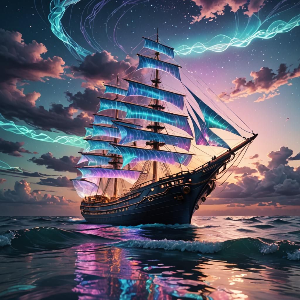 Luminous Silk Ship on Holographic Waves