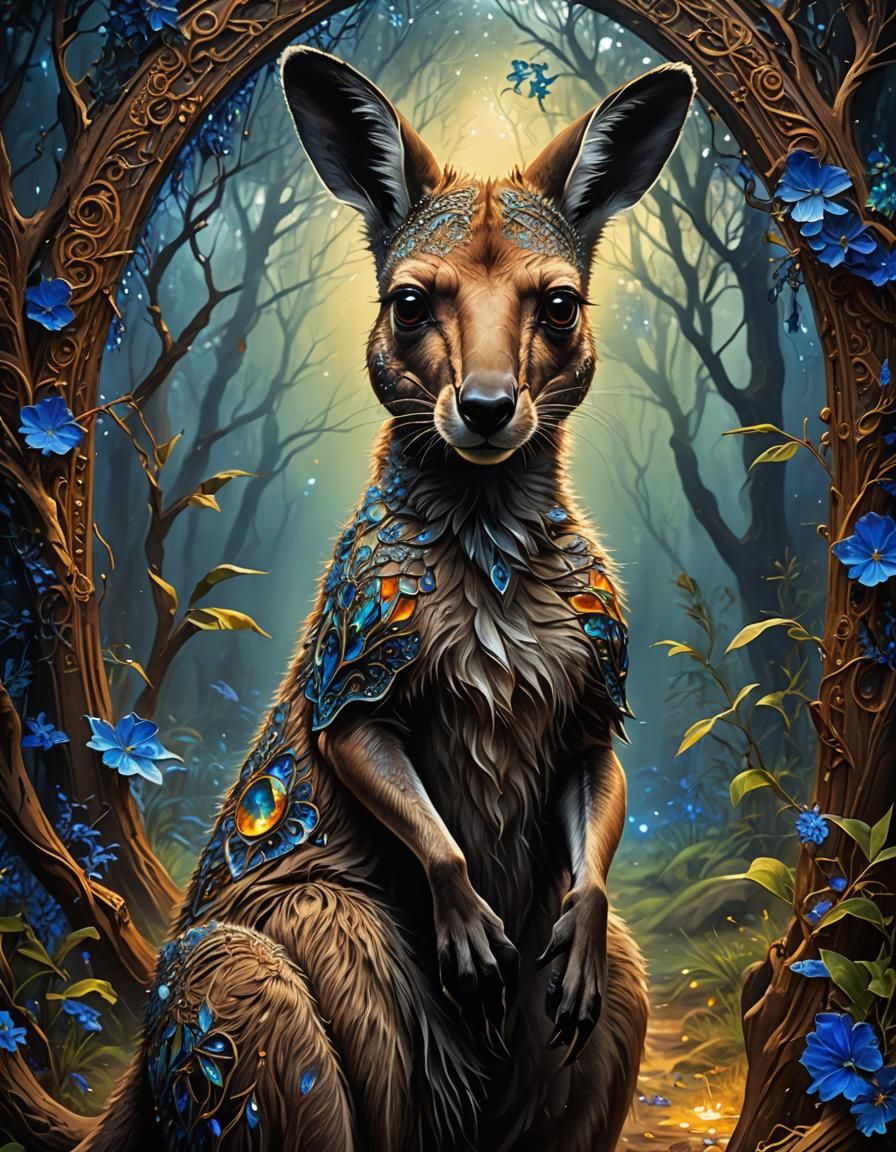 Mystic Kangaroo in Detailed Matte Painting Style