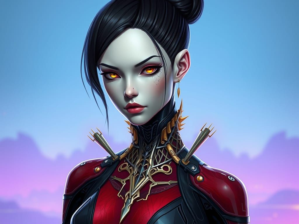 Futuristic Android Goddess in Cyberpunk Style