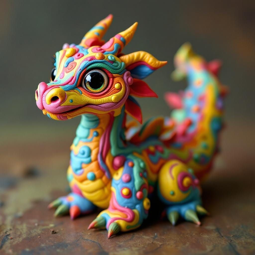 A little dragon made of colored playdough