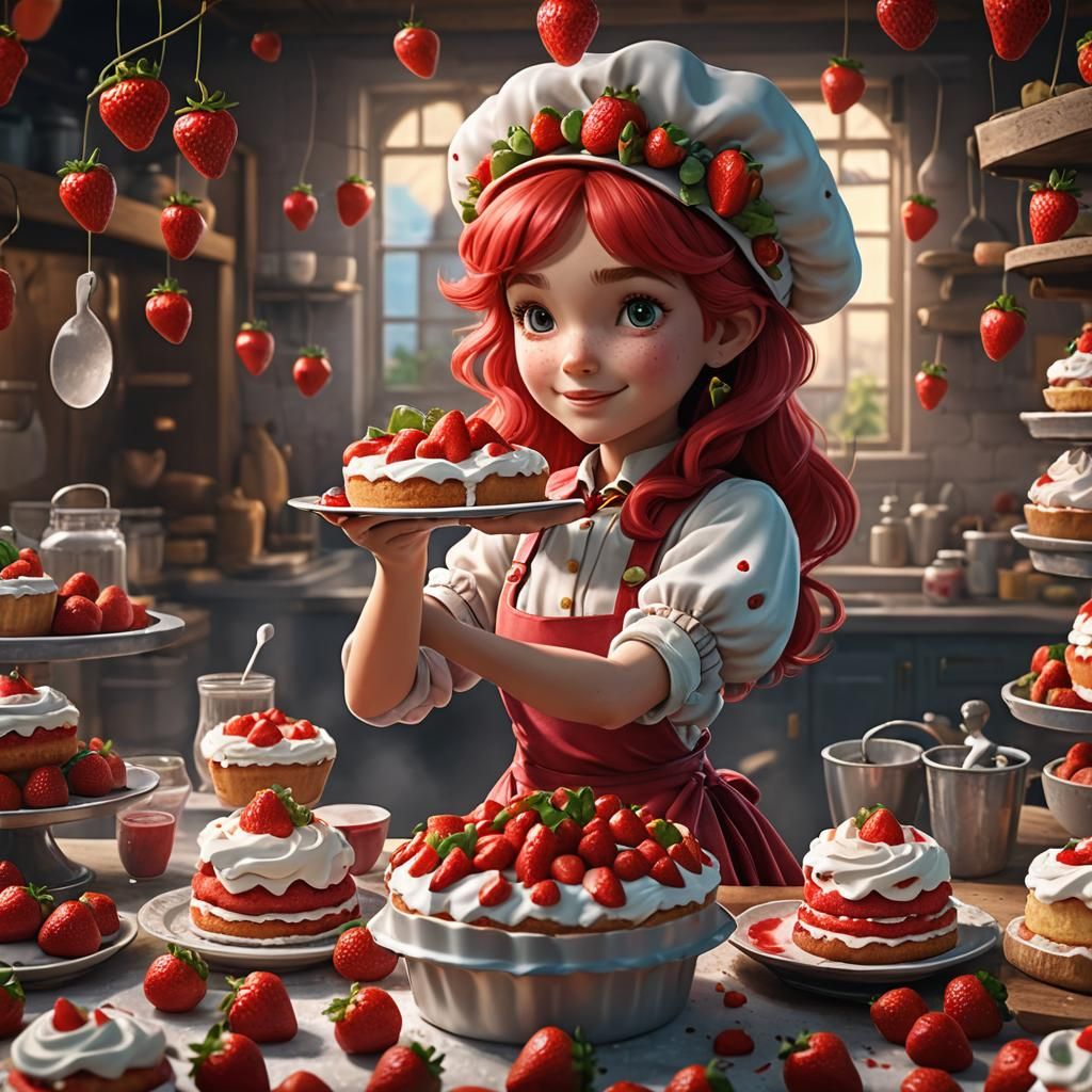 Strawberry Shortcake Baking a Cake: Fantasy Art