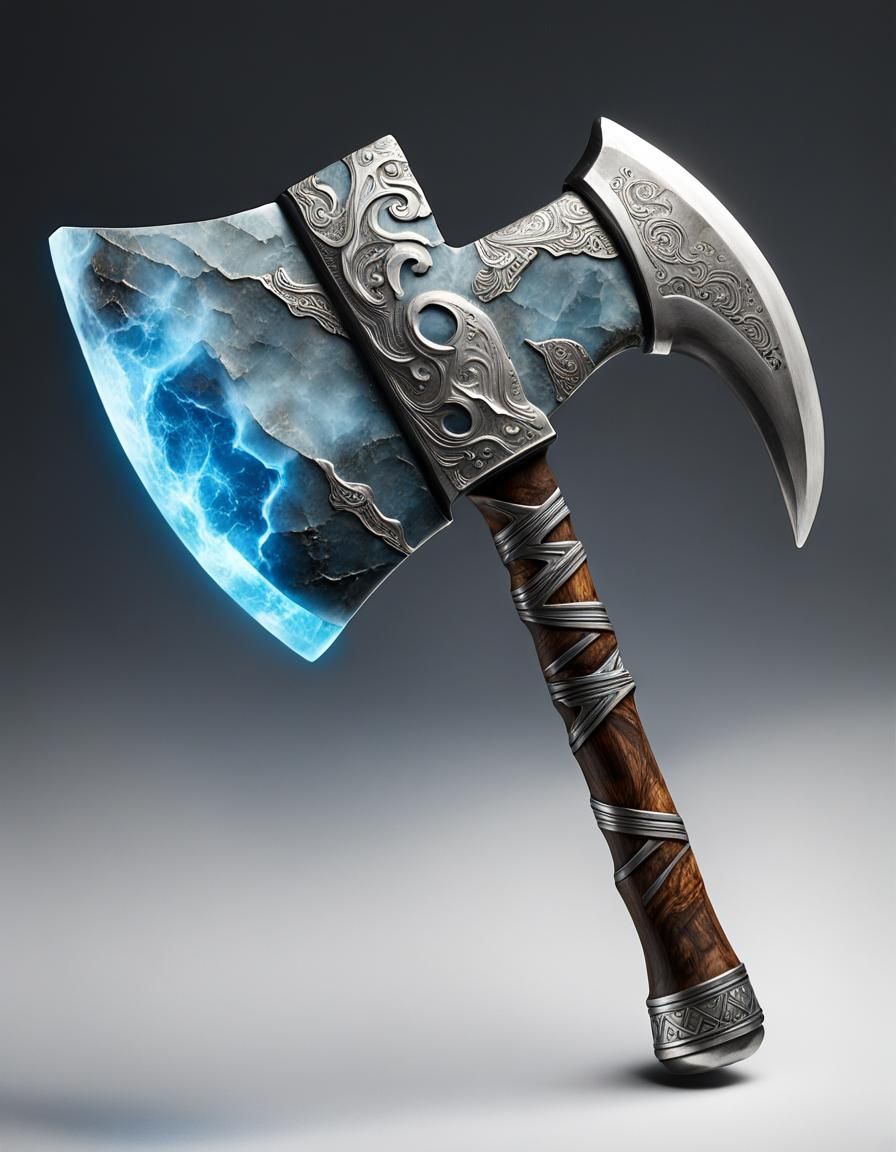 Runed Hand Axe with Electric Flame in Dark Fantasy Style