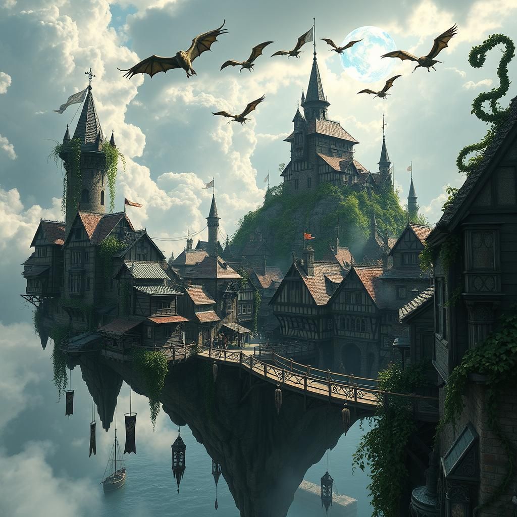 Bustling Sky Port with Pirates and Flying Monsters