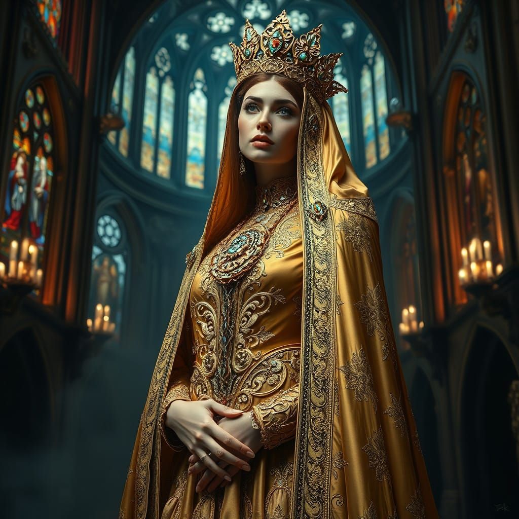 Gothic Gold Saintess in Cathedral Splendor