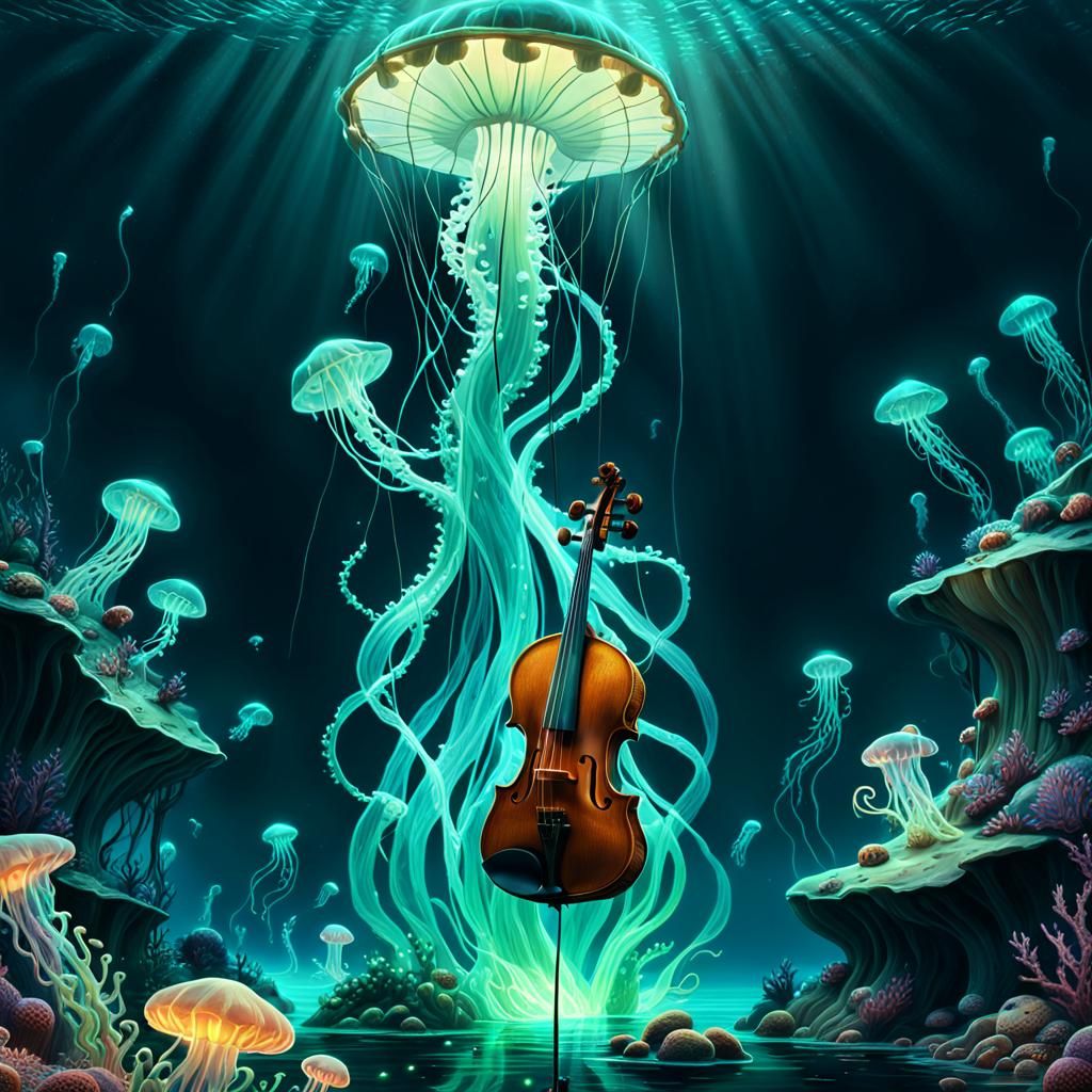 Glowing Violin in Deep Sea Reef
