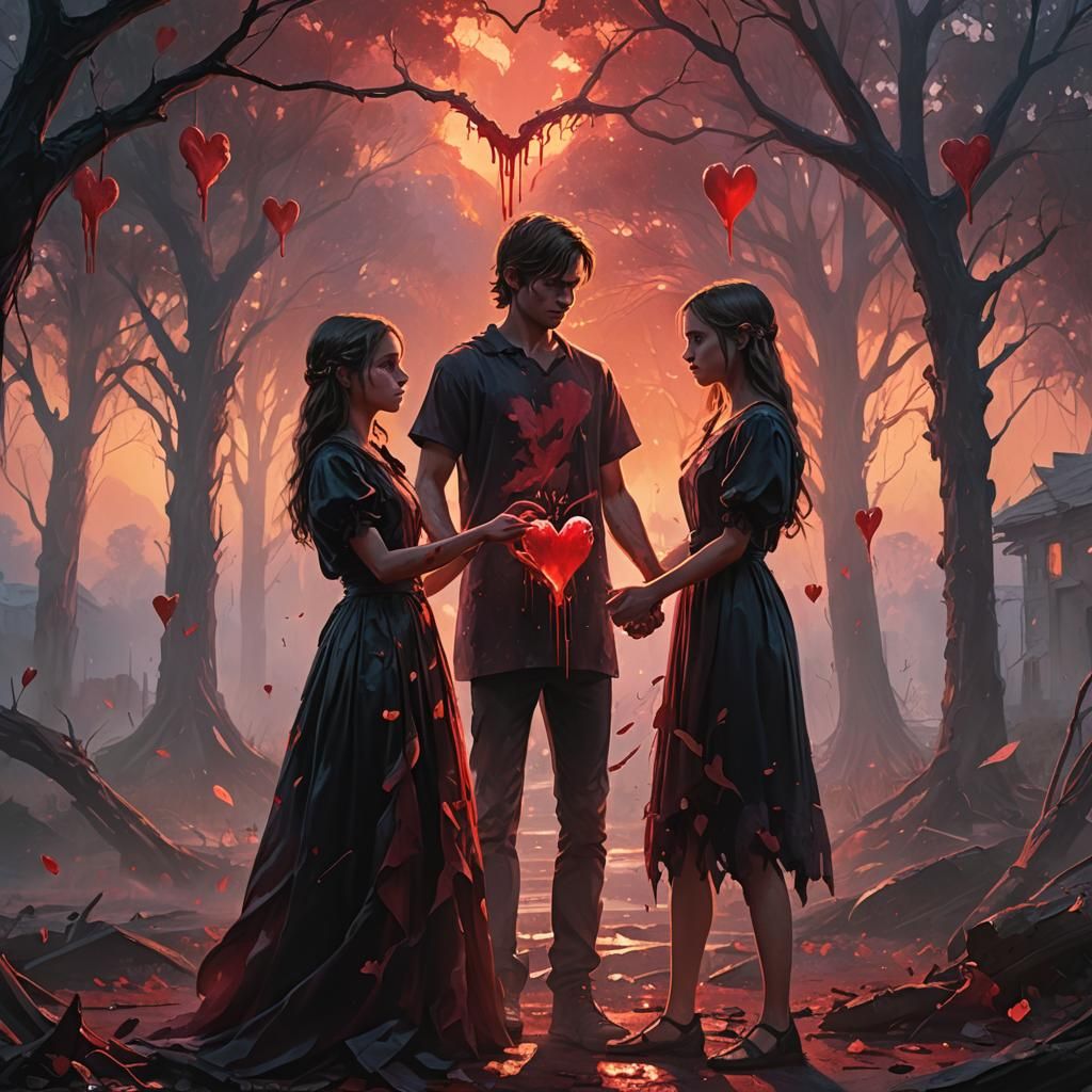 Boy Offers Bleeding Heart in Fantasy Oil Painting