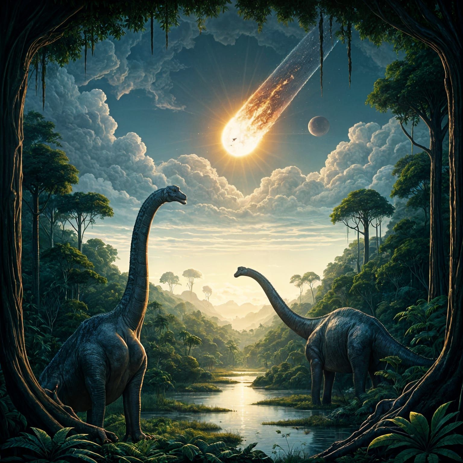 Diplodocus Witness the Apocalypse in a Classic Art Painting