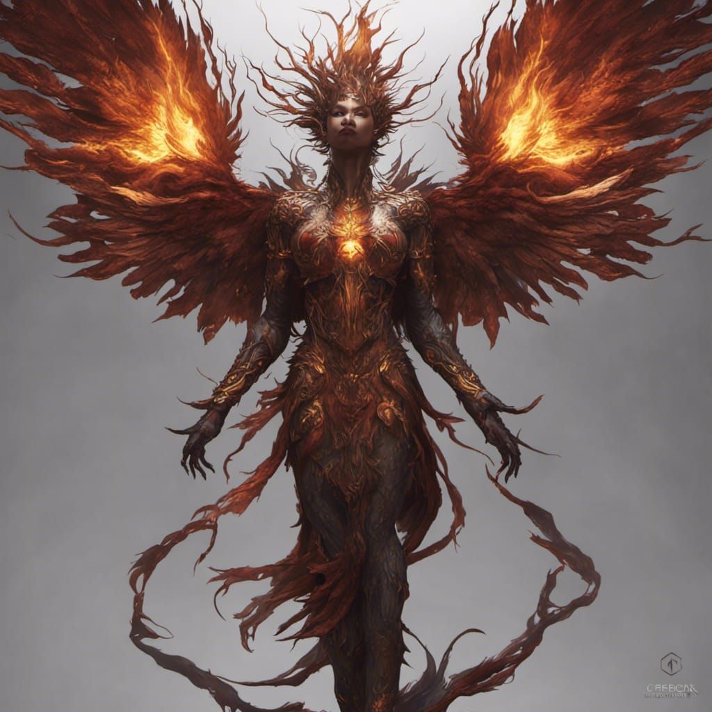 Phoenix Hybrid Transformation in Dark Fantasy Style