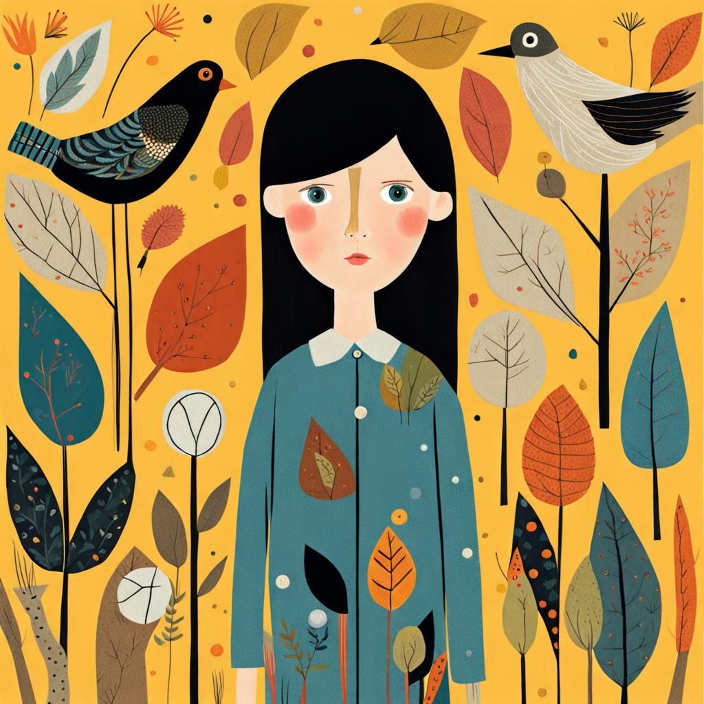 Girl in Art Brut Style Illustration