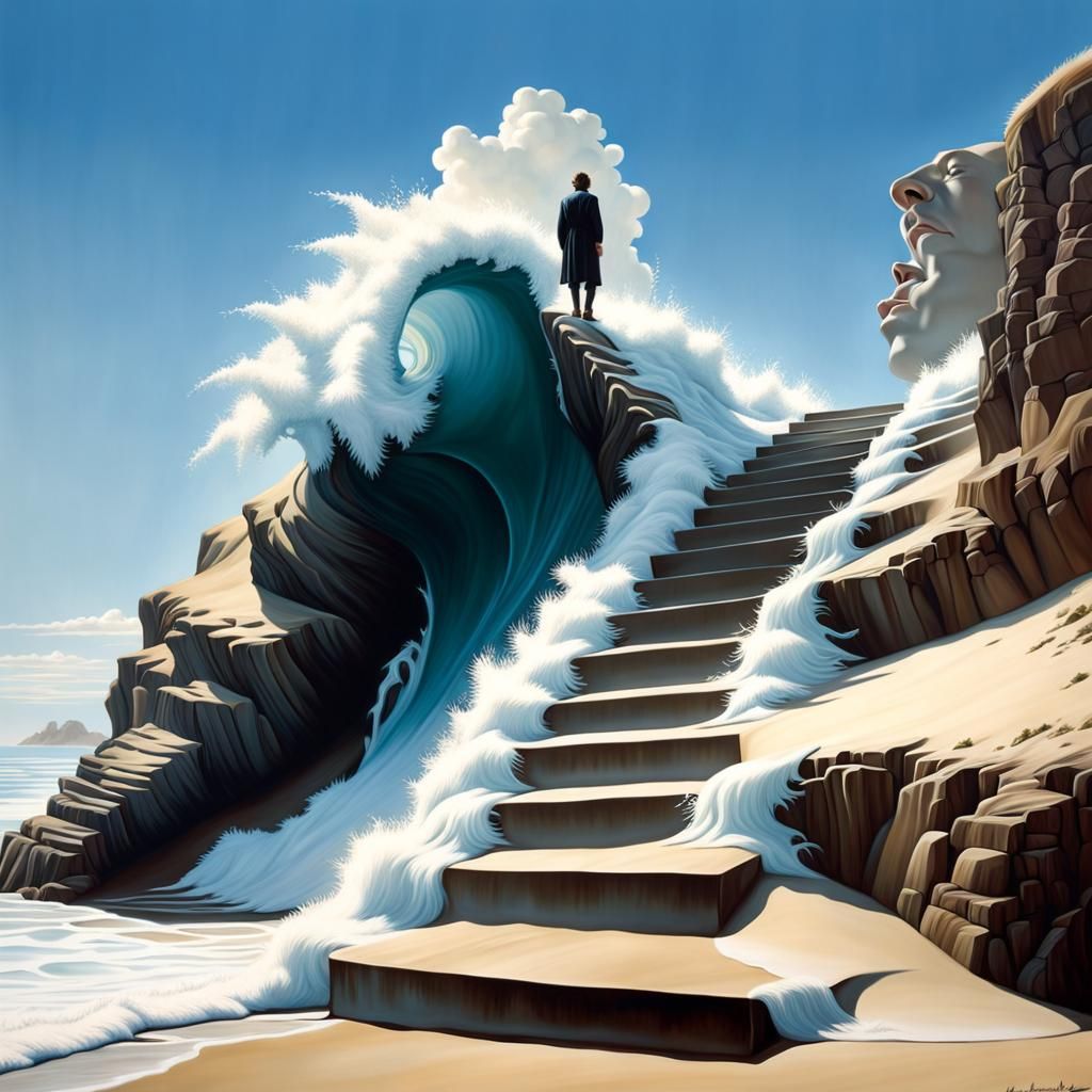 Hyperrealistic Stairway to Heaven Seaside Scene