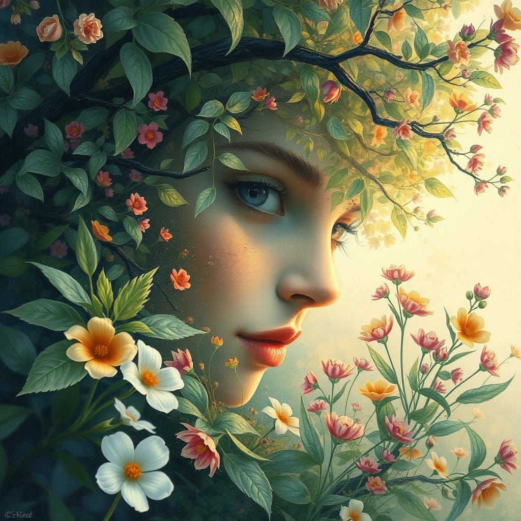 Enchanted Nature Illusion in Watercolor-Inspired Style