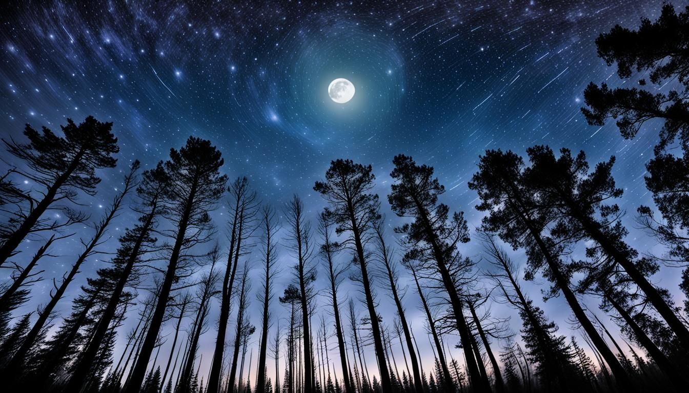 Forest Silhouetted Under a Starry Moonlit Sky