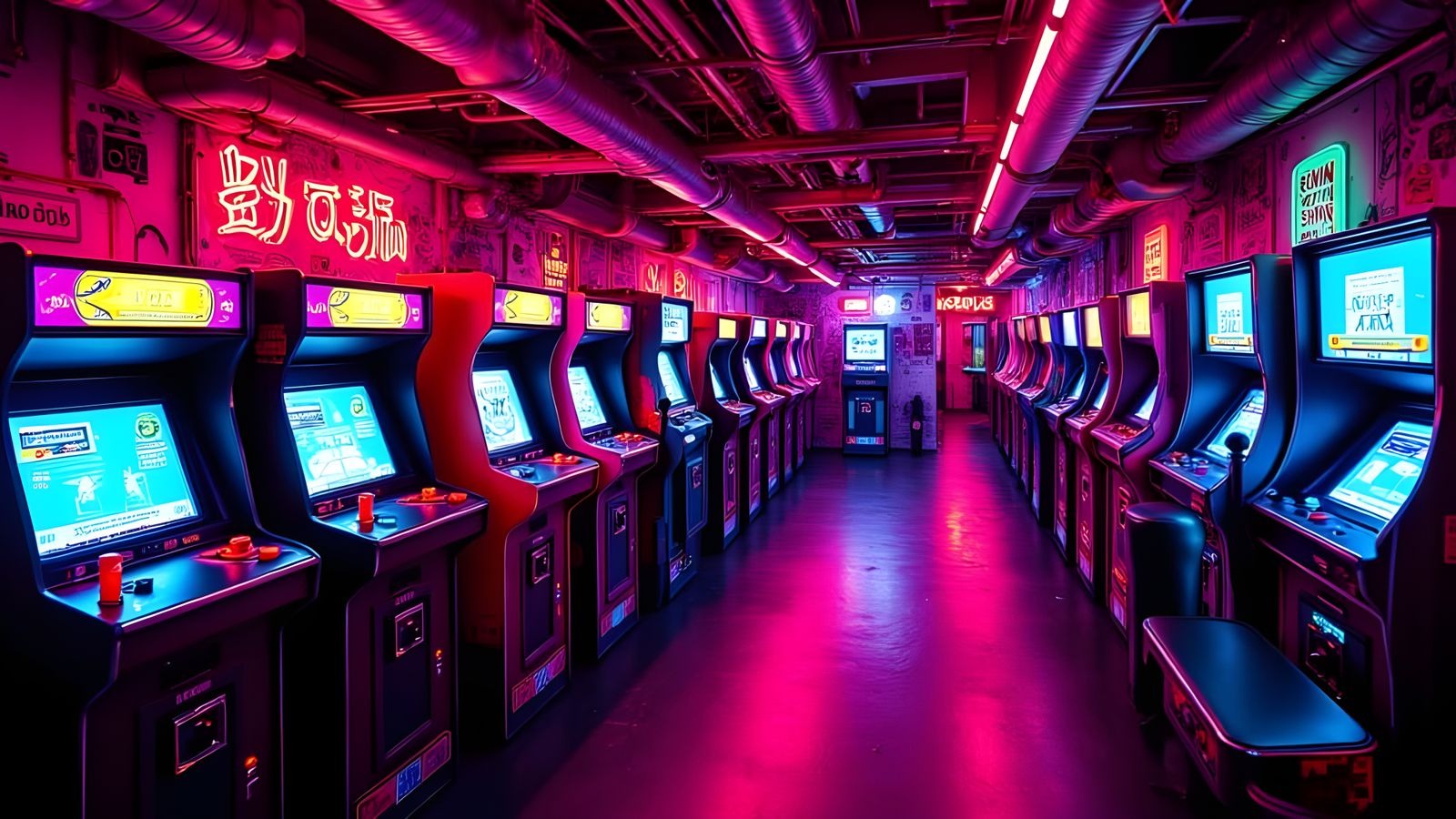 Retro 1980s Arcade with Pop Art and Cyberpunk Style