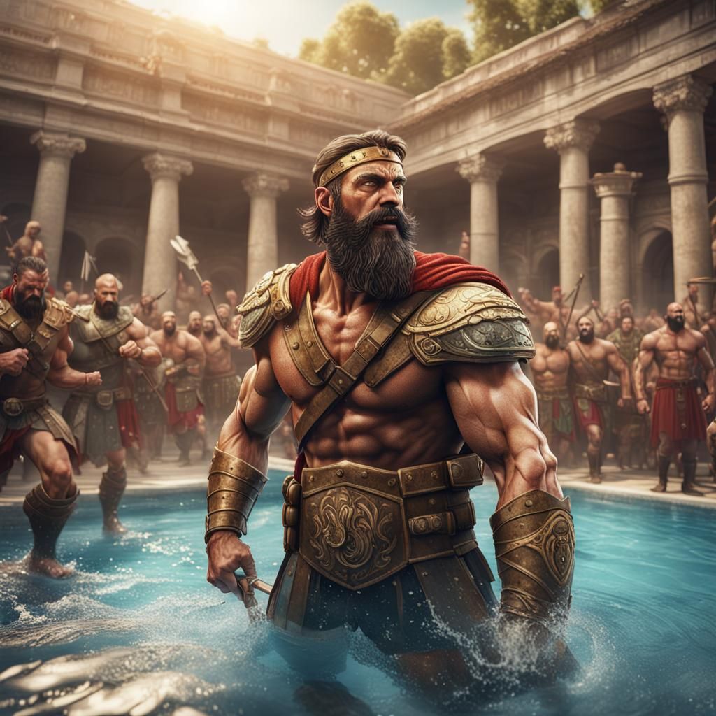 Muscular Roman Soldiers' Ecstatic Pool Party
