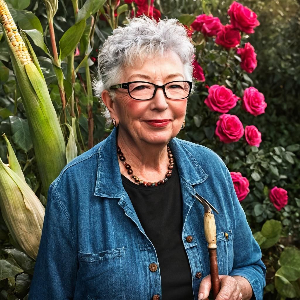 Master Gardener Portrait with Roses and Corn