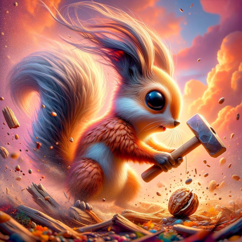 Whimsical Squirrel in a Fantasy Landscape