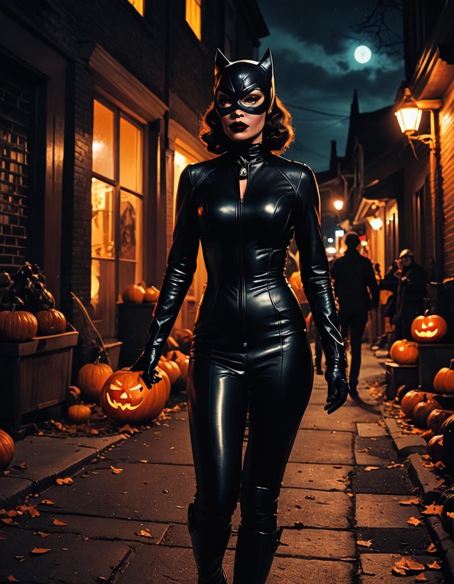 Catwoman Halloween: Neo-Noir Cinematic Film Still
