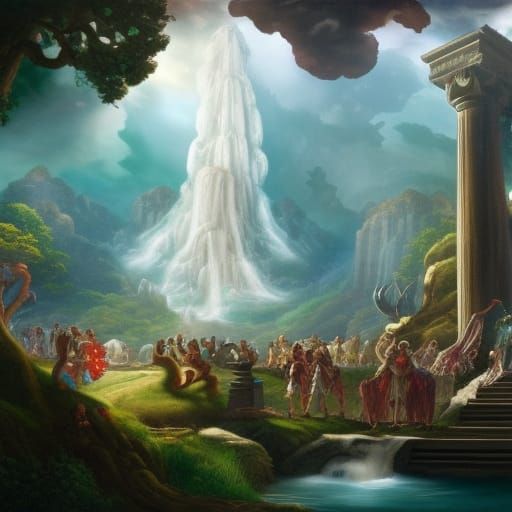 Mount Olympus Gods Party: Detailed Matte Painting