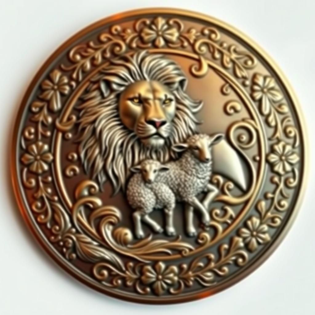Lion and Sheep Medallion in Art Nouveau Style