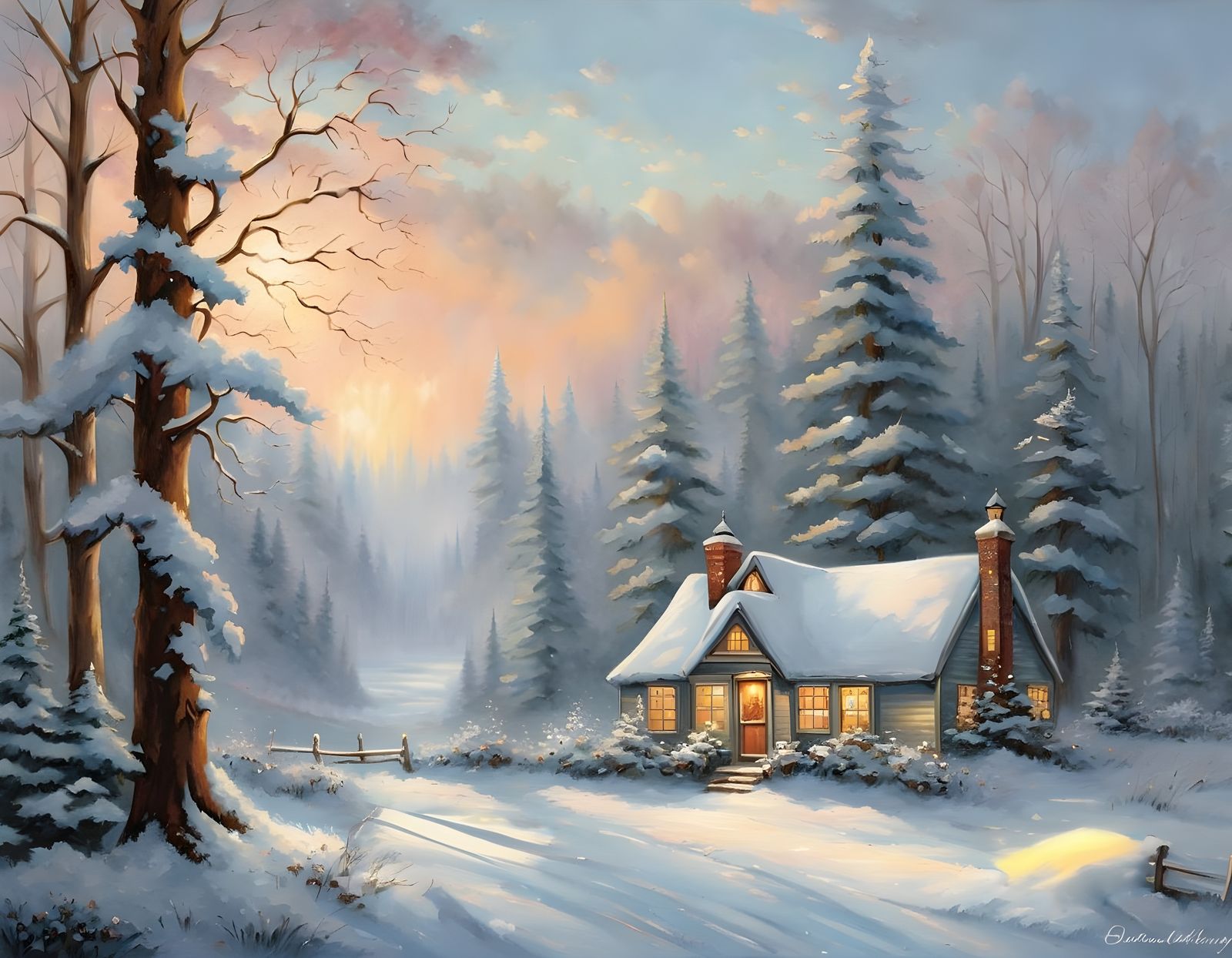 Winter Camping Scene in Impressionist Style