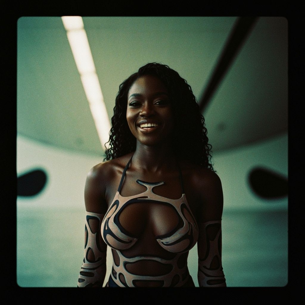 Beautiful Woman in Abstract Clothing, Cinematic Film Still