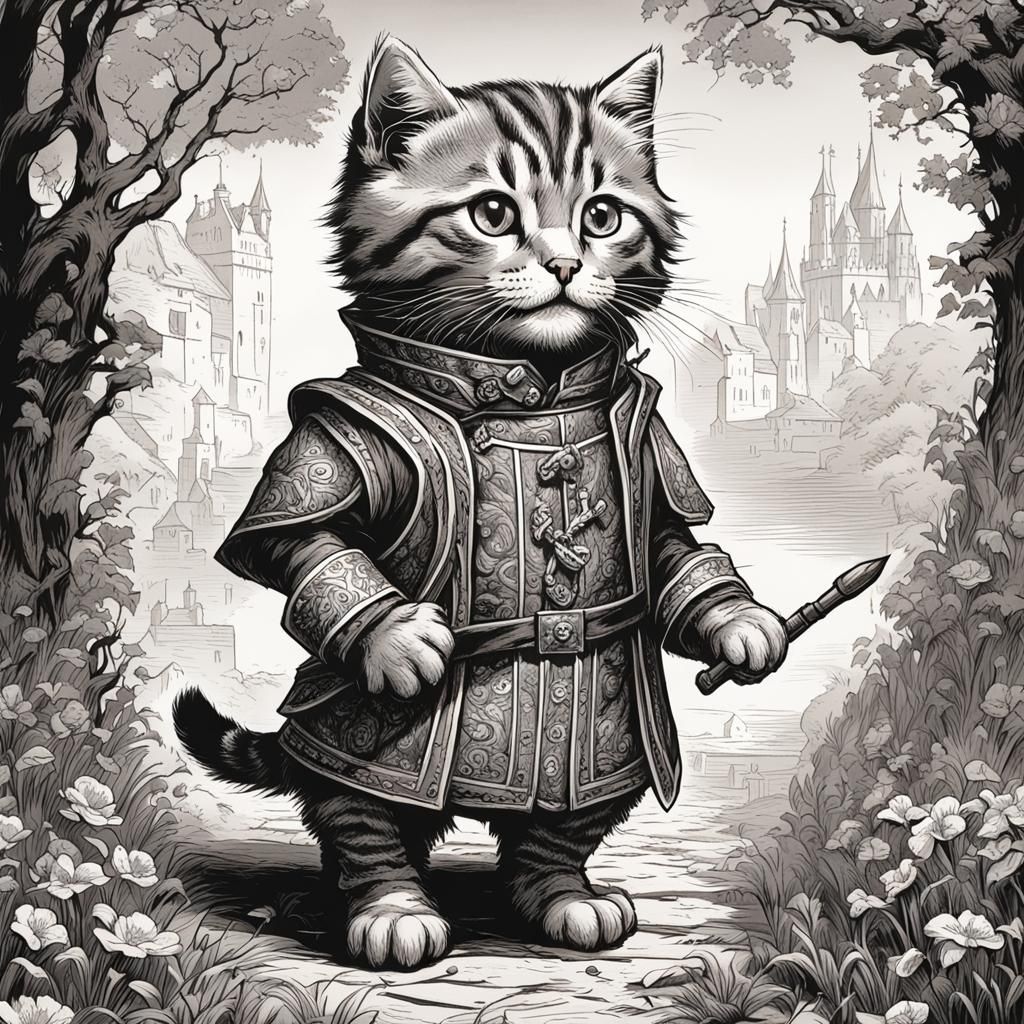 Tabby Kitten as Chaucer in Tenniel Style