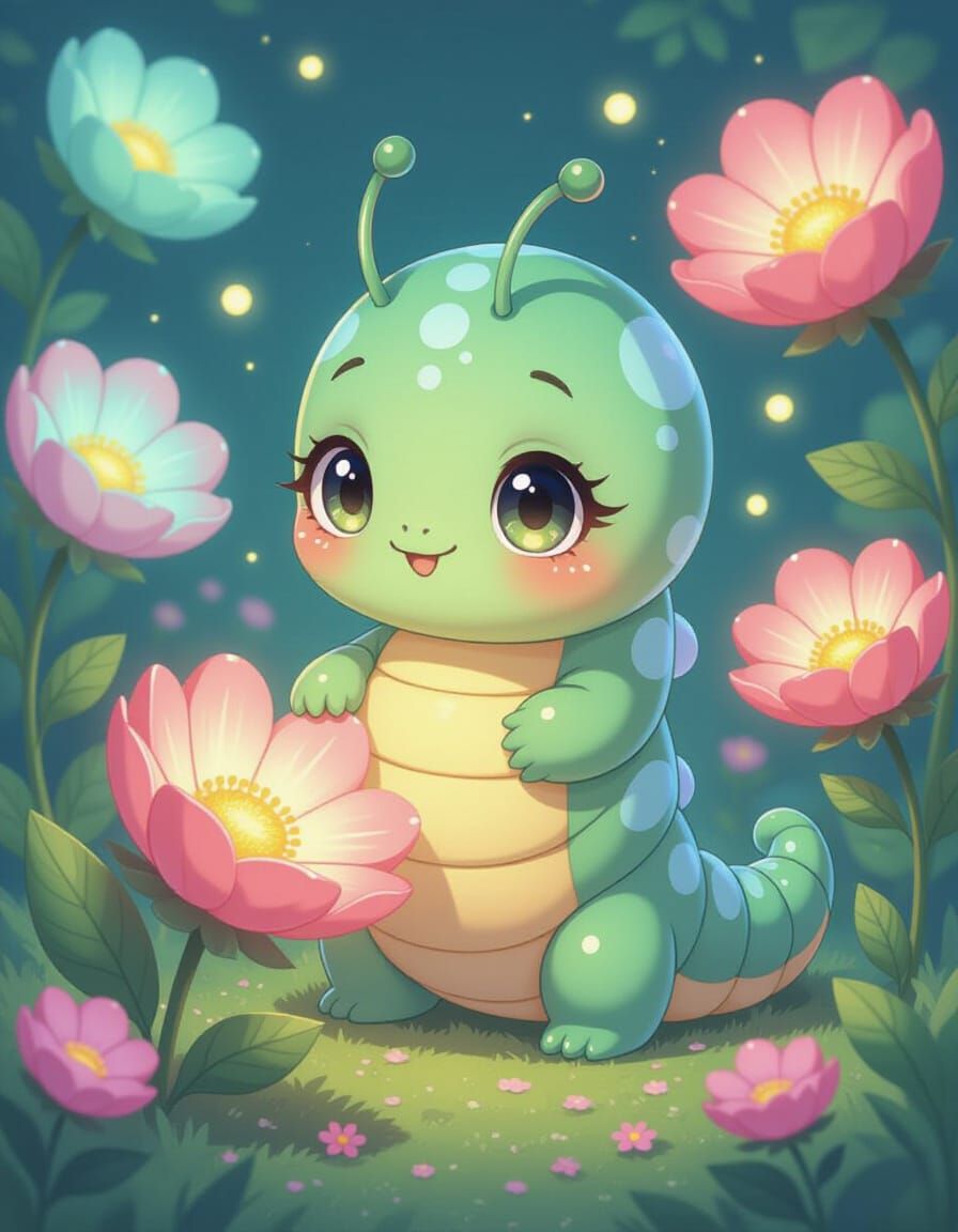 Chibi Caterpillars Excited For his Feast