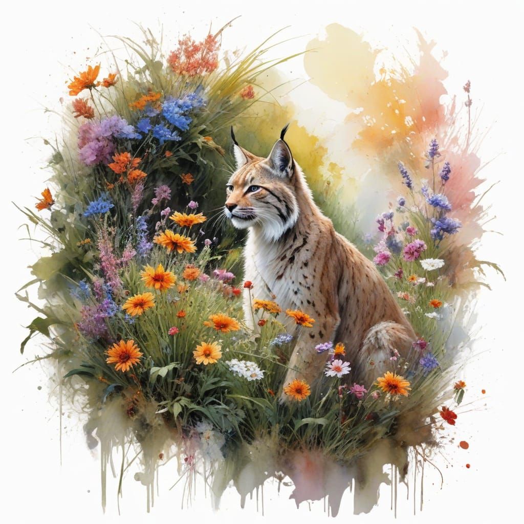 Lynx Amidst Vibrant Floral Tapestry