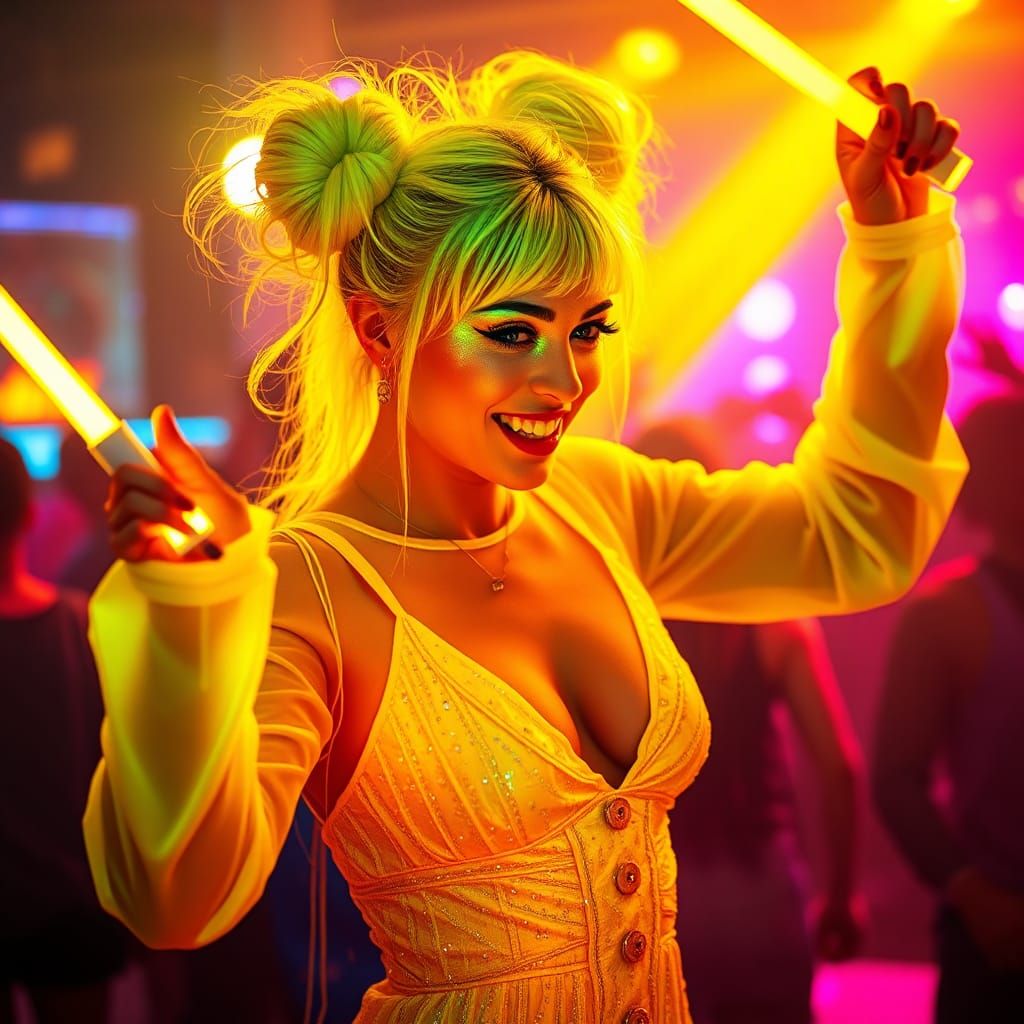 Glowing Raver in Neon Synthwave Rave